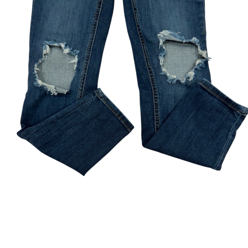 FREE PEOPLE NWT Distressed Busted Knee Stretchy Blue Denim Skinny Jeans Size 28 - Picture 7 of 8